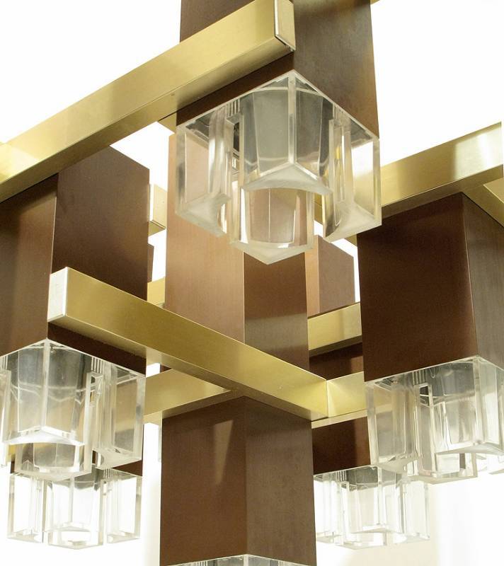 No Reserve Gaetano Sciolari Brutalist Bronze, Brass & Lucite Chanelier