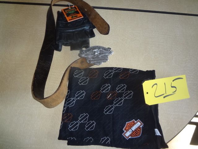 lot 215 image: Gloves, Belt Buckle, Rag