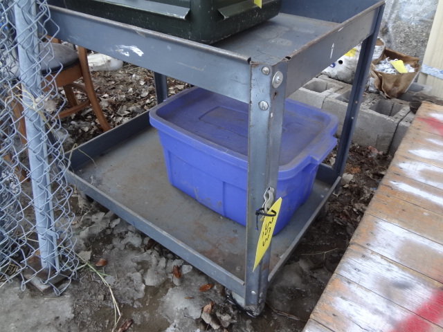 lot 353 image: Metal Cart wbig blue container of rock salt