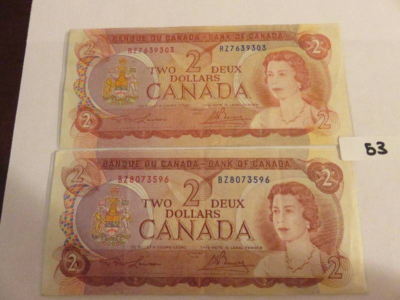 Lot of (2) Two Dollar Canadian Bills