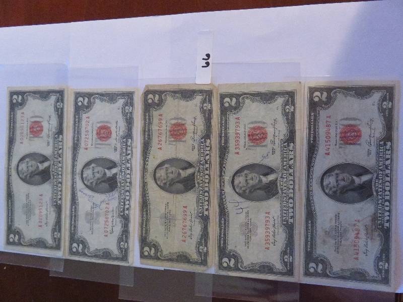 Lot of (5) Two Dollar Bills