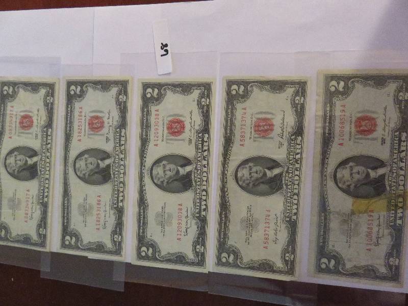 Lot of (5) Two Dollar Bills