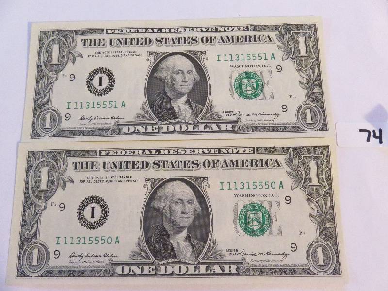 Lot of (2) One Dollar Bills