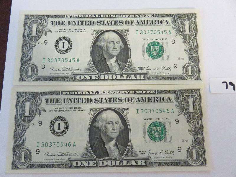 Lot of (2) One Dollar Bills