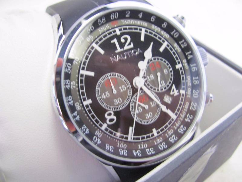 lot 10 image: Nautica Mens Black Chronograph Watch
