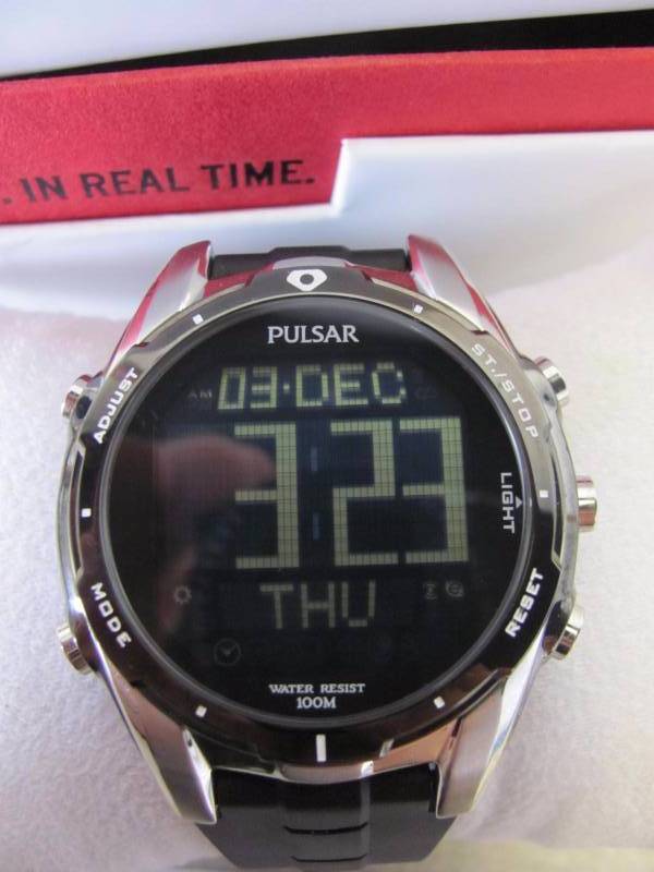 lot 12 image: Pulsar Mens Black Digital World Timer Watch