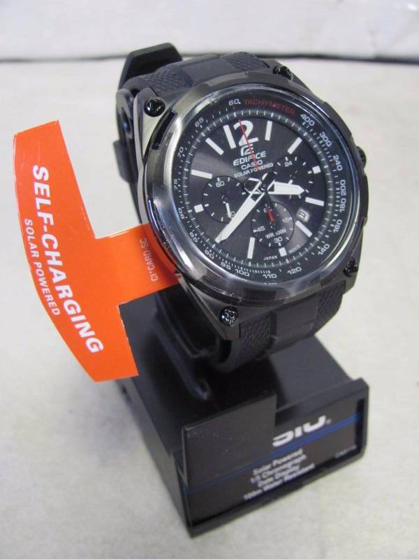 lot 23 image: Casio Mens Edifice Black Solar Chronograph Watch