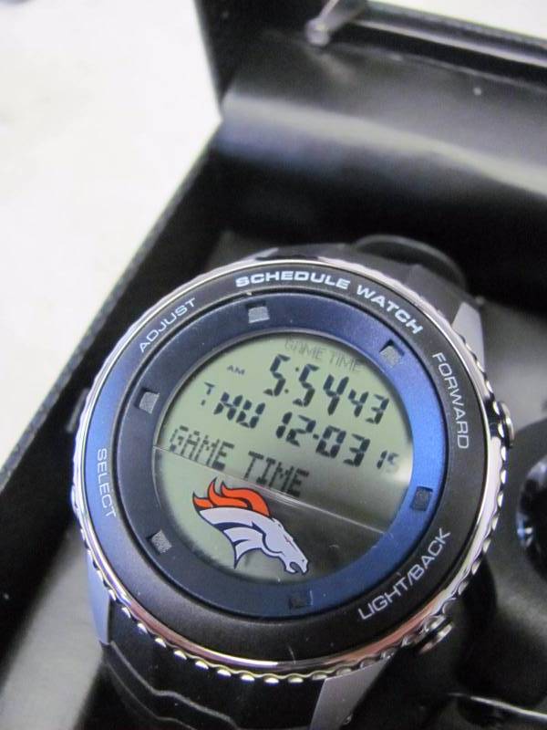 lot 28 image: Denver Broncos Game Time Mens Digital NFL Schedule Watch Gift Set