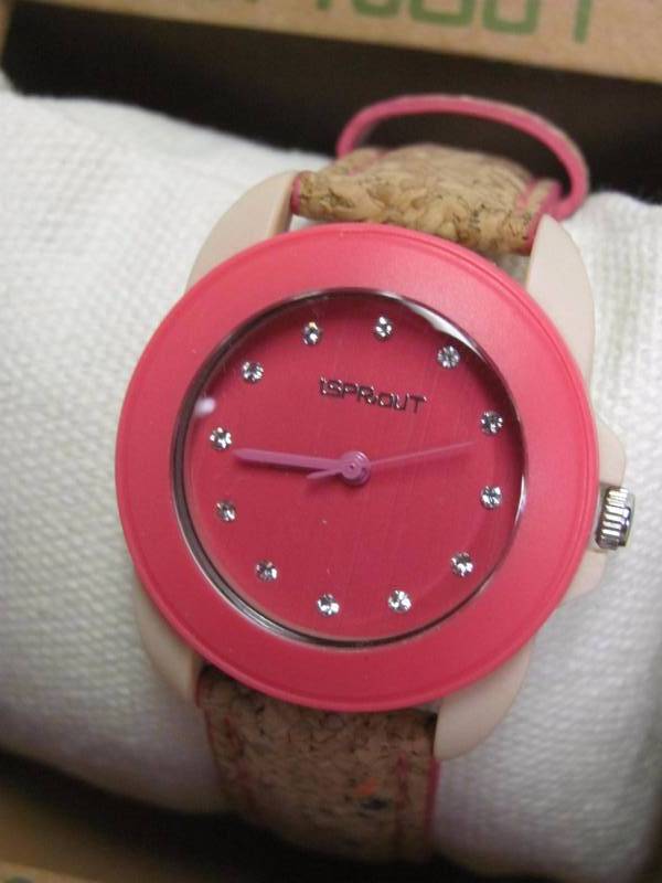 lot 38 image: Sprout Eco Friendly Pink Dial Cork Unisex Watch