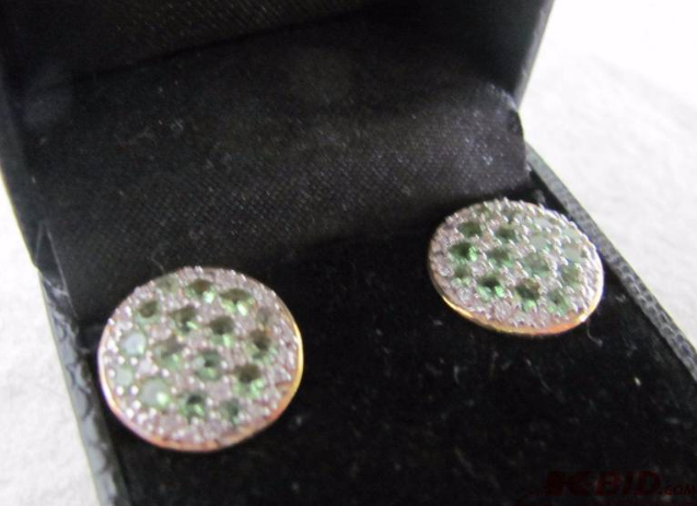 lot 132 image: 14 Karat Gold Plated Jade & Crystal Earrings