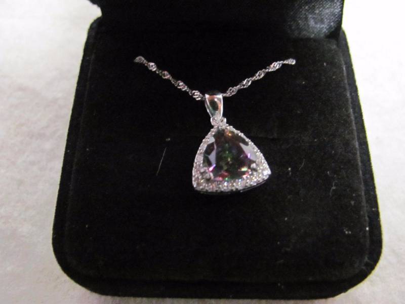 lot 145 image: Sterling Silver Multi Color Gemstone Triangle Cut Pendant