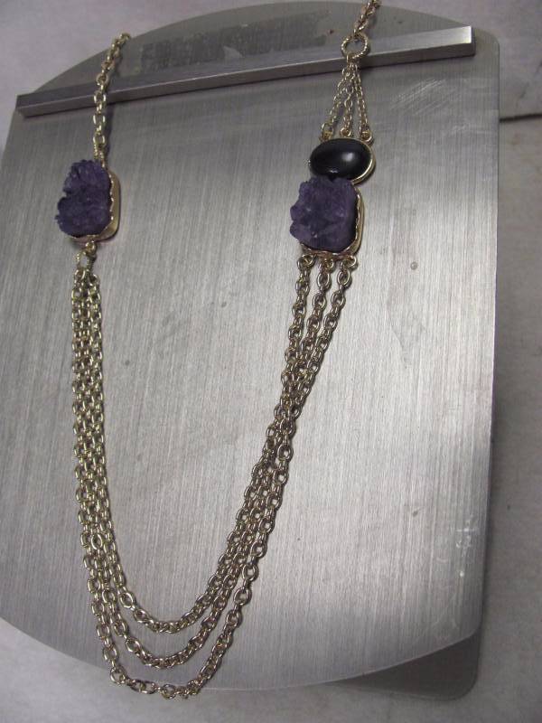 lot 150 image: Goldtone Fashion Necklace with Natural Cut Amethyst Gemstone