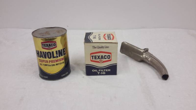 Full vintage oil can with filter and spout