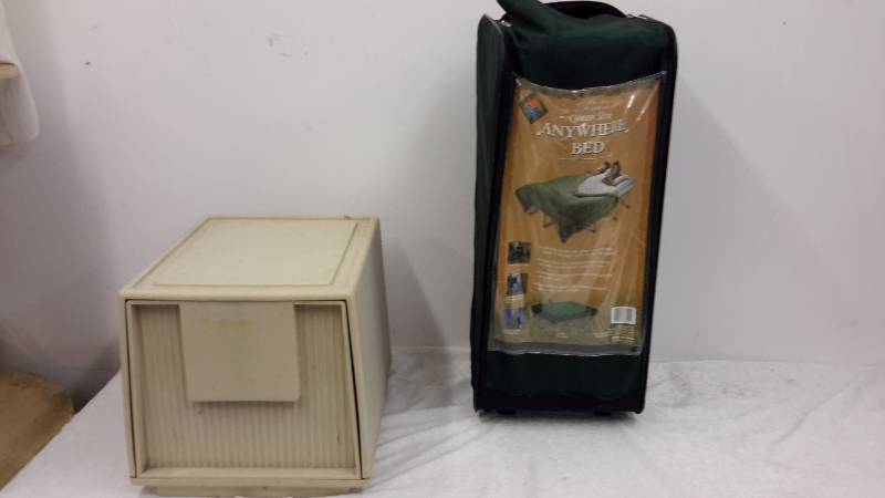 Anywhere bed frame in bag, plastic file box