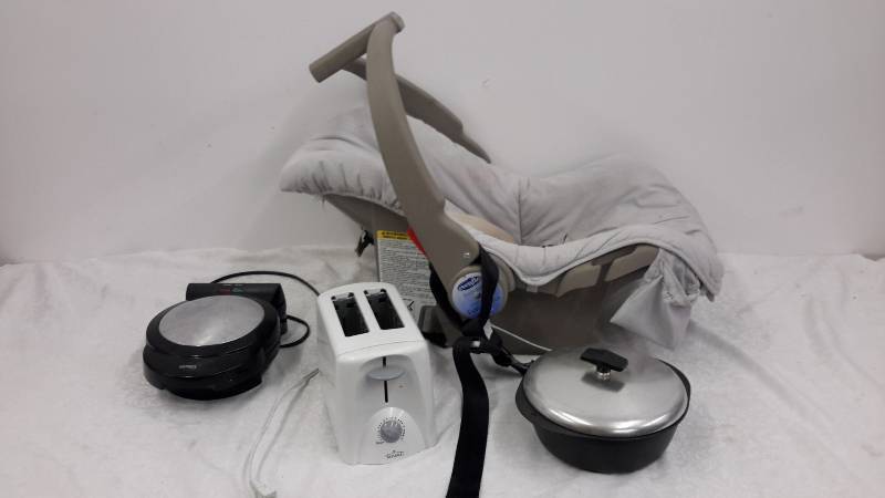 Waffle maker, Toaster, pan, and baby seat