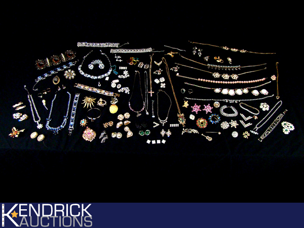 lot 12 image: Large Lot of Vintage Heavily Rhinestoned Costume Jewelry