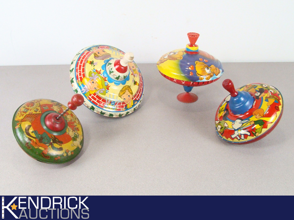 lot 18 image: Lot of 4 AntiqueVintage Tin Toy Tops