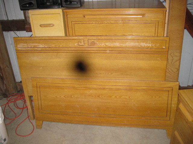 lot 36 image: Headboard Bed Frame Desk Dresser 2 small dressers, bed Frame 56 wide