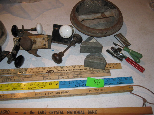 lot 50 image: Doorknobs, Lamp & Yardsticks
