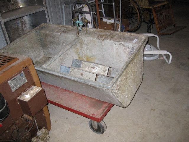 lot 74 image: Old Washboard Sink with Stand 48 inches wide 29 deep
