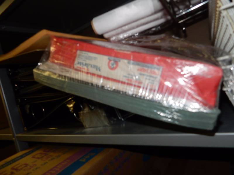 lot 59 image: Misc. Business items.. Paper, 3 ring binders, large number of metal racks. Other items as pictured.. Anno LiLL Shear Shades.. 24in x 113in.