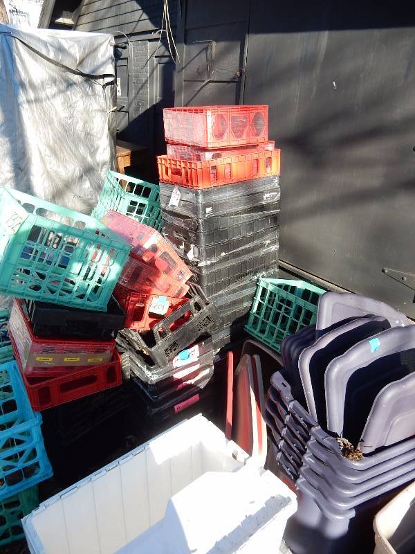 lot 132 image: Large Quantity of totes, Milk Crates, Soda Cases.. Take em all