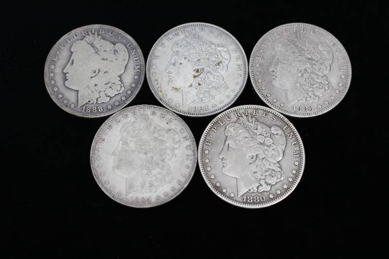 (5) Morgan Silver Dollars (1888, 1880, 1884, 1883, 1921)