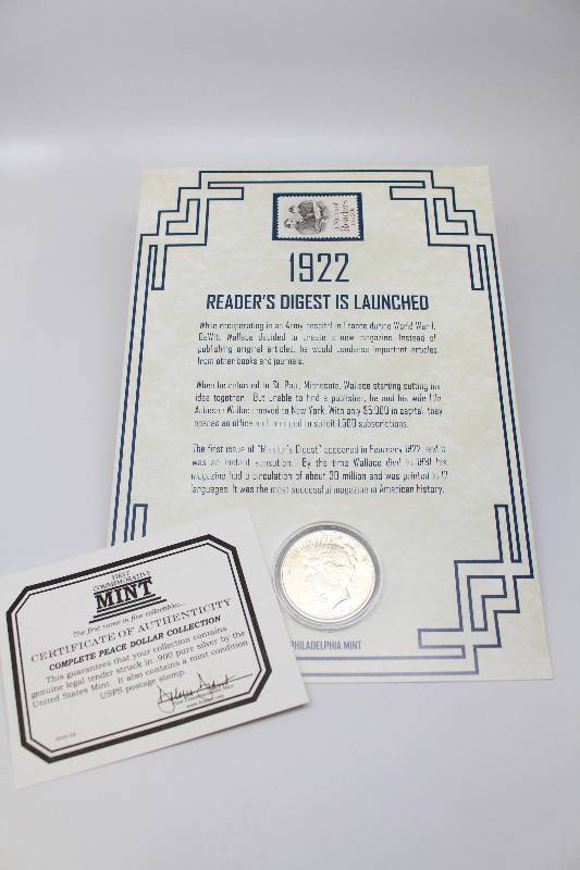 1922 Peace Silver Dollar & Stamp Commemorative Book Collection