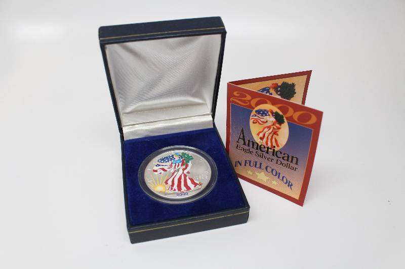 2000 Silver American Eagle in Full Color with Box and COA