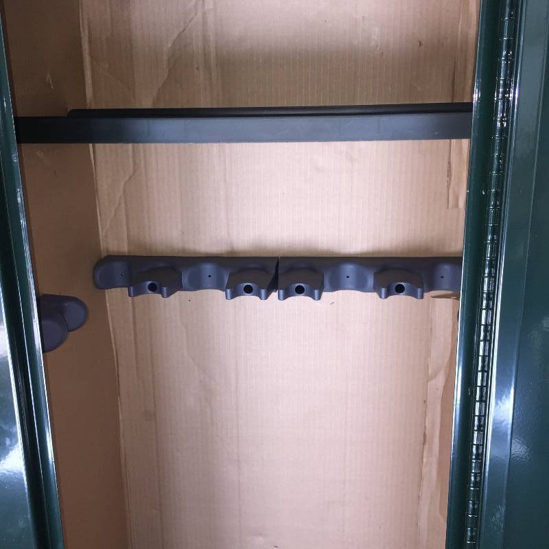 Green Stack On Gun Locker with long gun holders and key