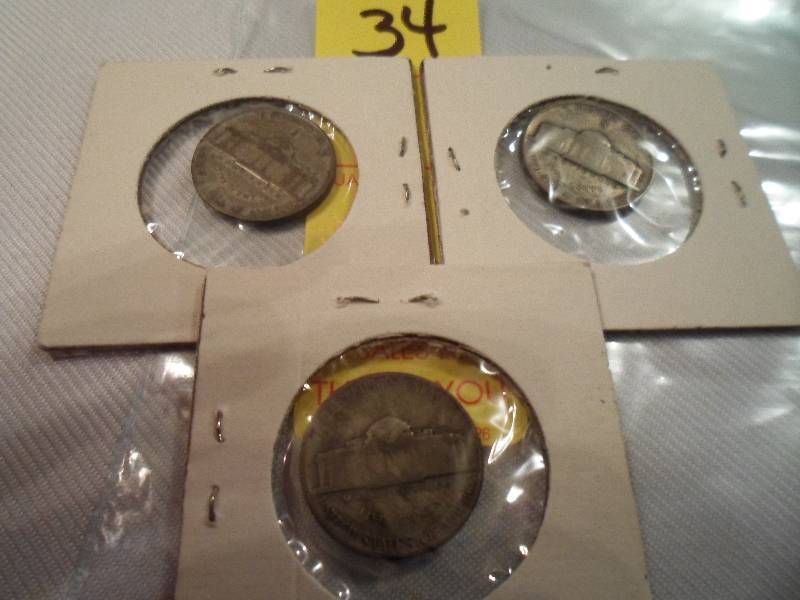 Lot of 3 Jefferson Wartime Silver Alloy Nickels