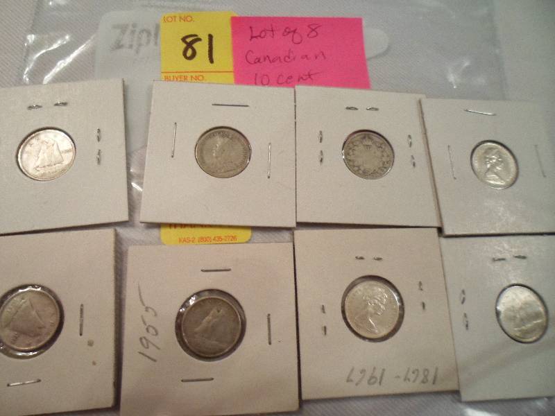 Lot of 8 Canadian 10 Cent Coins