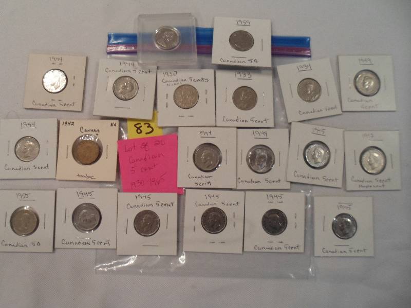 Lot of 20 Canadian 5 Cent Coins