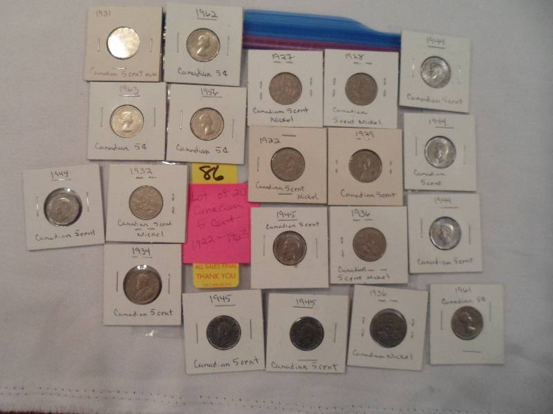 Lot of 20 Canadian 5 Cent Coins