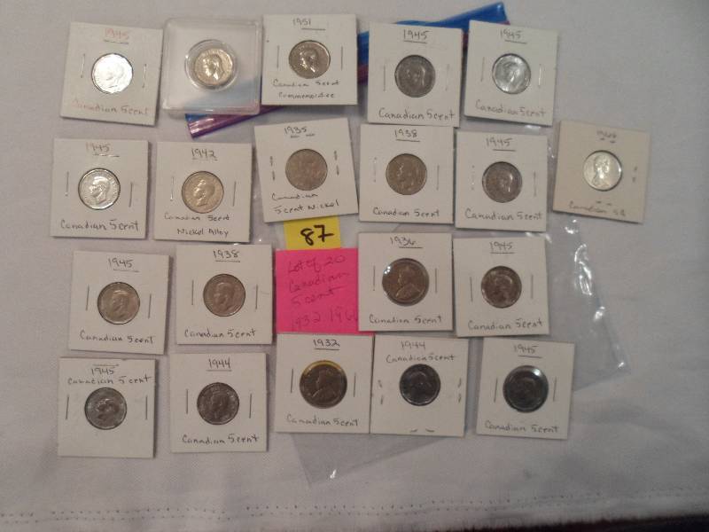 Lot of 20 Canadian 5 Cent Coins