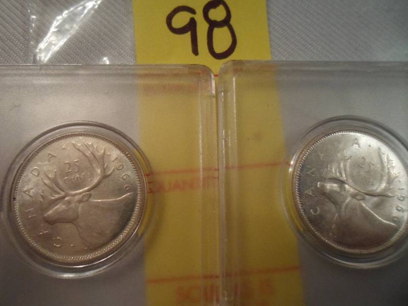 Lot of Two 1966 Canadian 25 Cent Coins