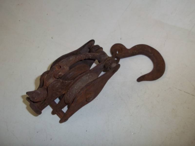 Vintage block and tackle pulley with hook