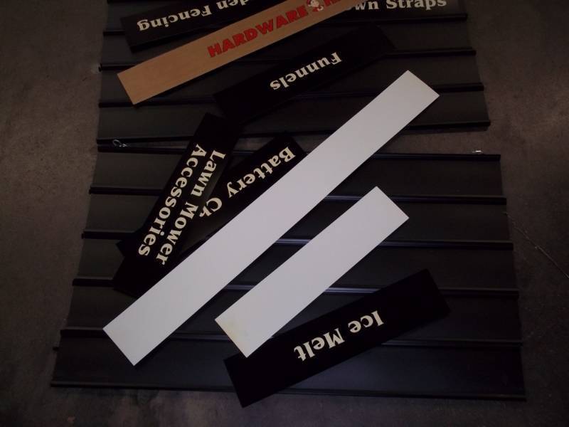 Set of 3 Hanging information signs each will come with 3  Hardware hank signs that are blank on the back side and 22 assorted description signs that are blank on the back side to be used for your own information