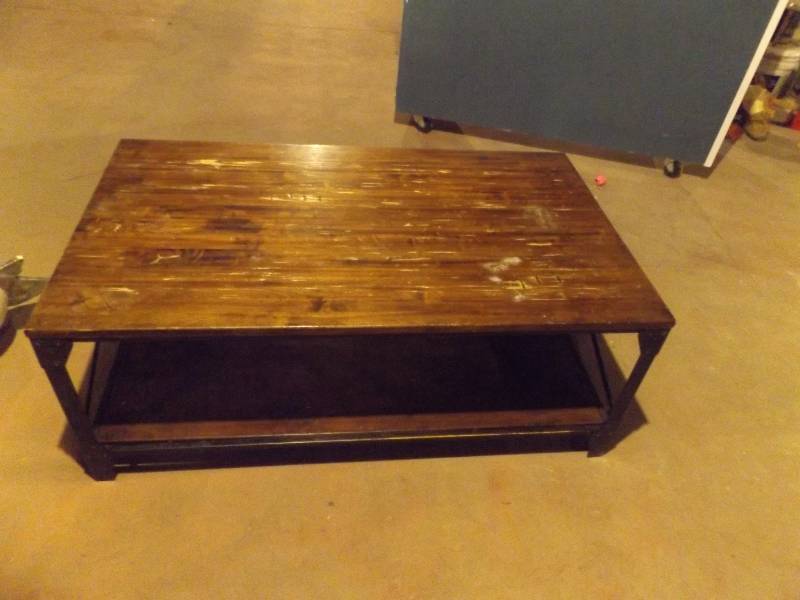 Wood and metal 28 x 48 cocktail table (distressed)