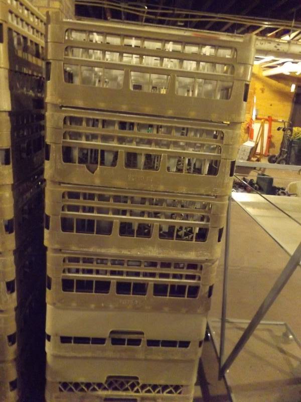 Stack of pass through dish washer racks