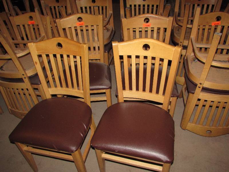 Set of 4 wood chairs wvinyl cushions (may have small holes)