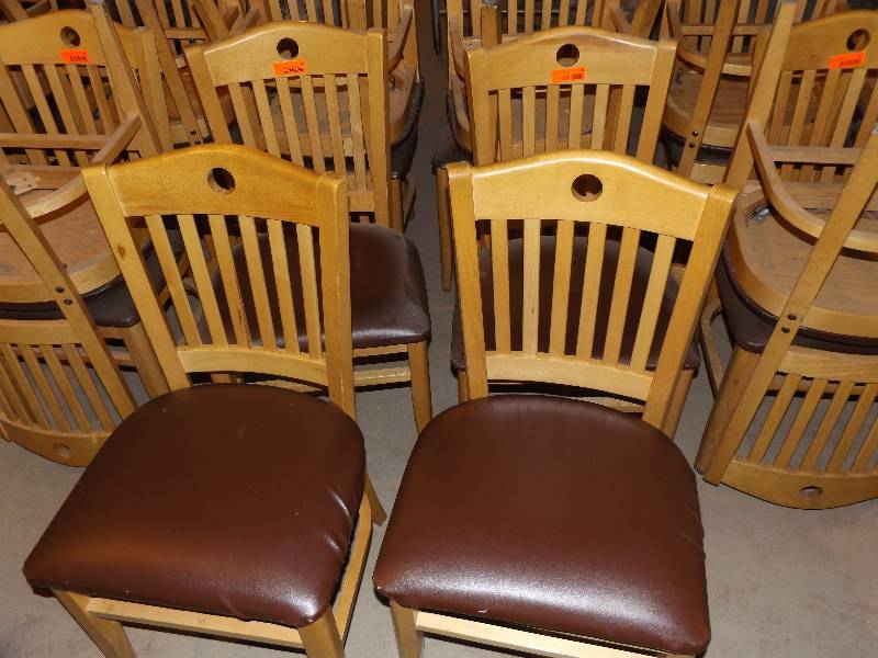 Set of 4 wood chairs wvinyl cushions (may have small holes)