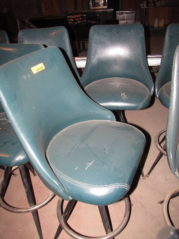 Set of 2 swivel vinyl upholstered wback bar stools (may have tears in vinyl)