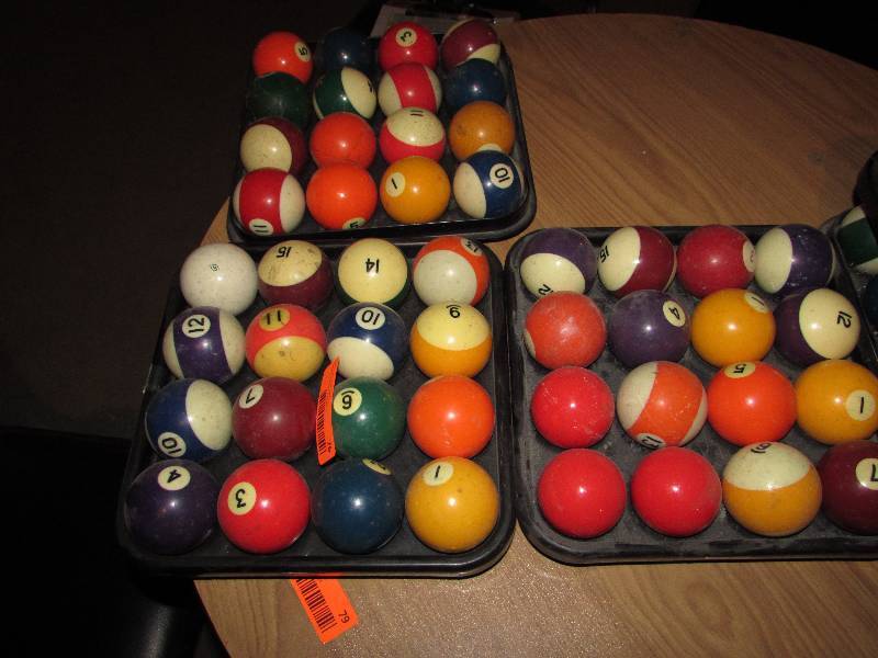 3 racks of 16 billiard balls AS SHOWN, no 8 balls.