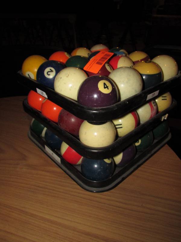 3 racks of 16 billiard balls AS SHOWN, no 8 balls.