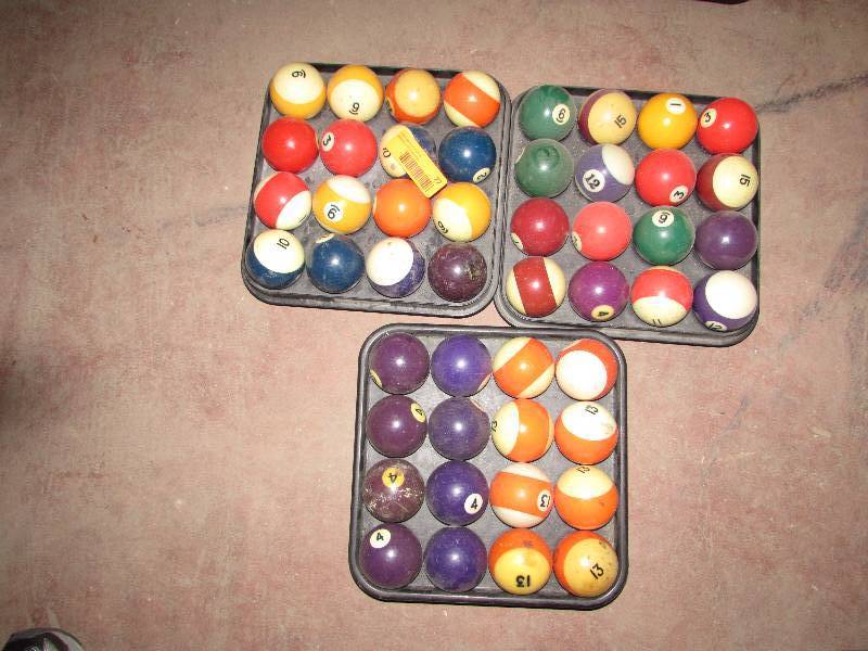 3 racks of 16 billiard balls AS SHOWN, no 8 balls.