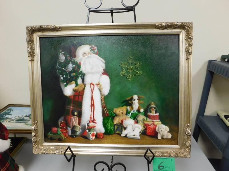 lot 6 image: Santa and the White Skates  20 x 16   Painted by Eleanor McIntosh, a local professional artist.