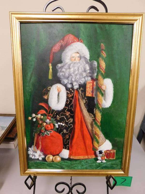 lot 7 image: Santa with Staff  14 x 20   Painted by Eleanor McIntosh, a local professional artist.