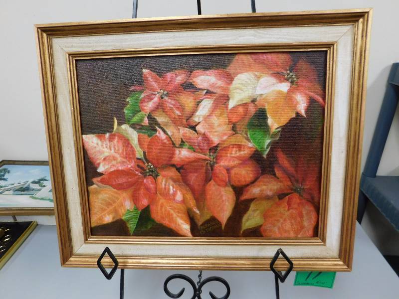 lot 11 image: Poinsettias  16 x 12  Painted by Eleanor McIntosh, a local professional artist.