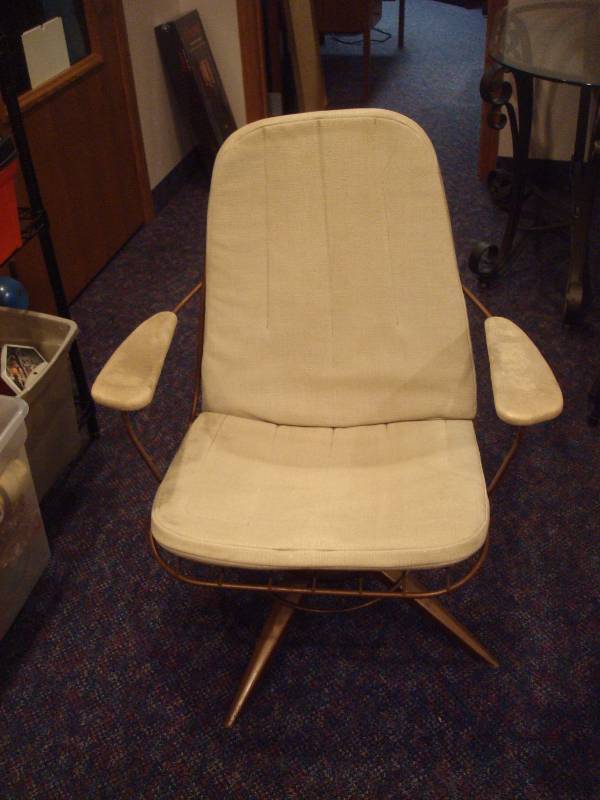 Vintage Mid Century Iron HOMECREST Rocker Patio Chair, White Cushions, Has Some Wear, Marks